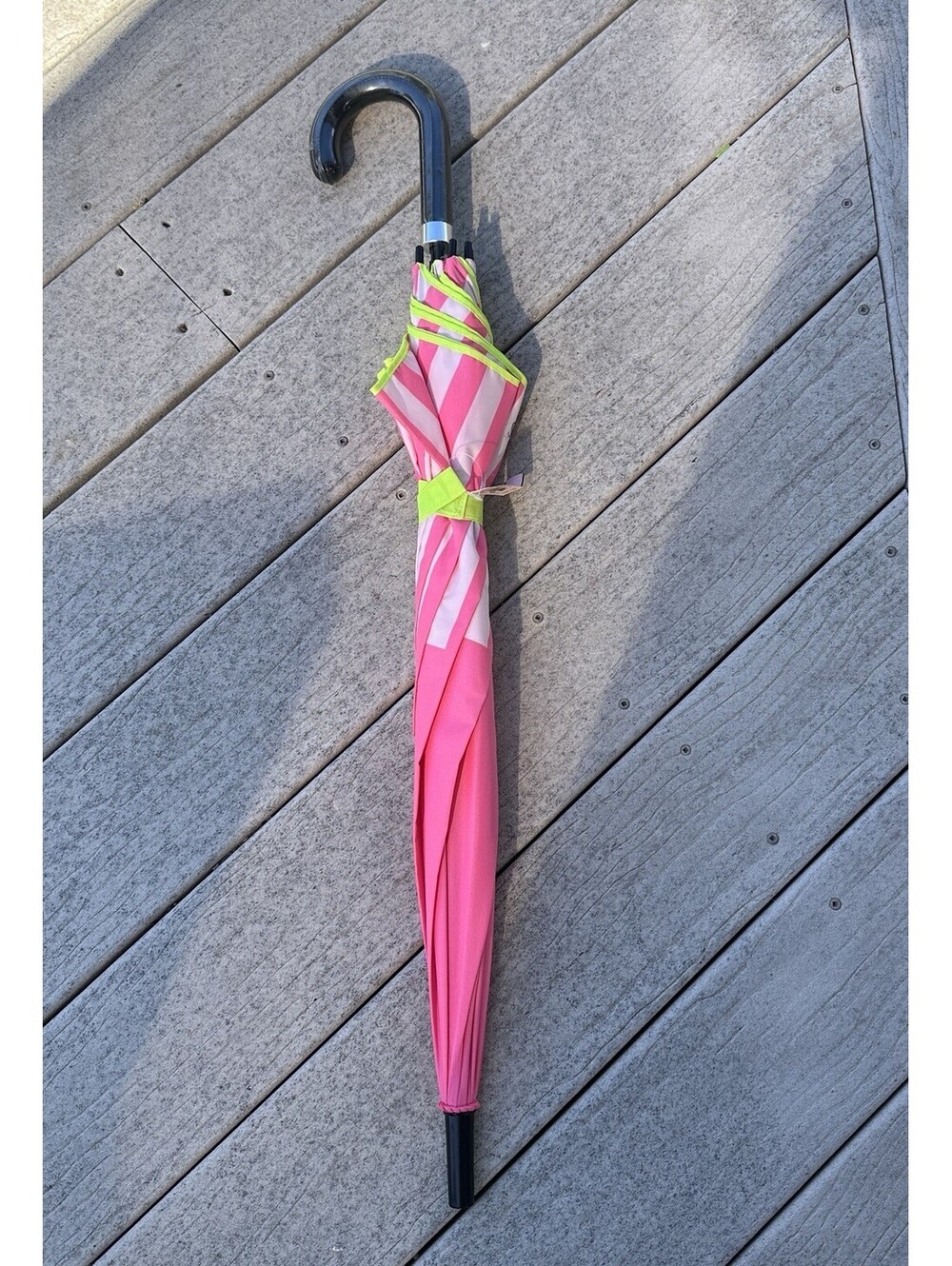 NWTS Victoria Secret Bright Pink & White & Neon Umbrella Easy Close Large Size.
